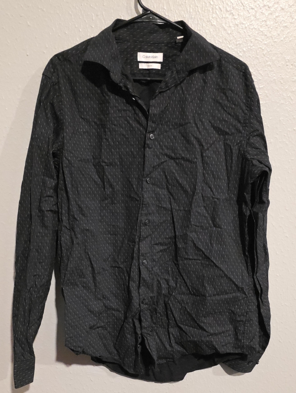 Calvin Klein Men's Black Button-Down Shirt with Micro Dot Texture